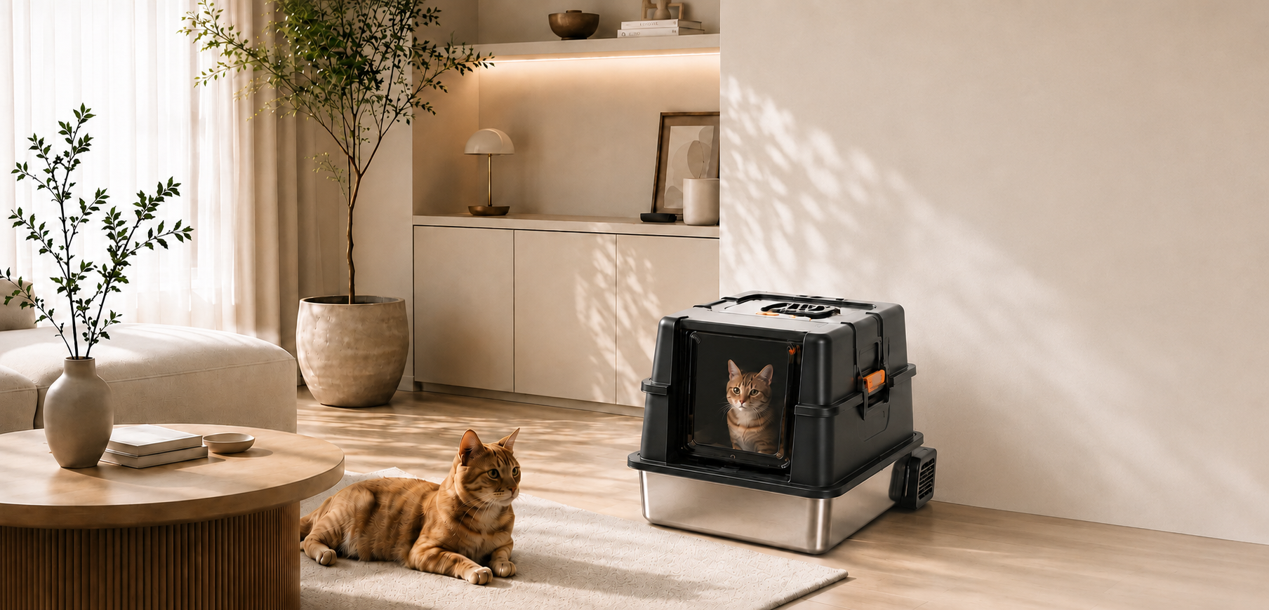 CelestePaws litter environment system in a calm modern home